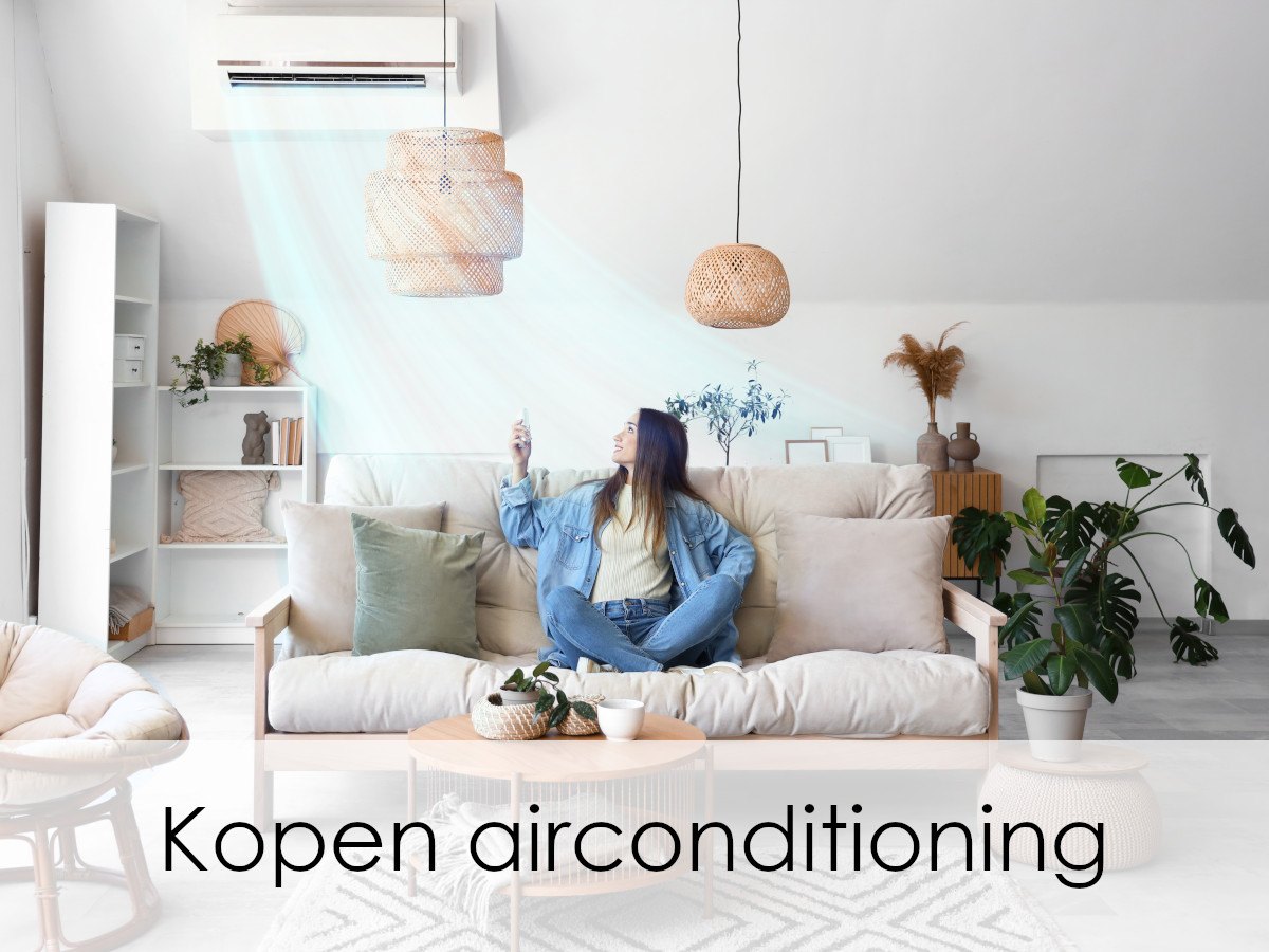 vrouw met airconditioning in woonkamer